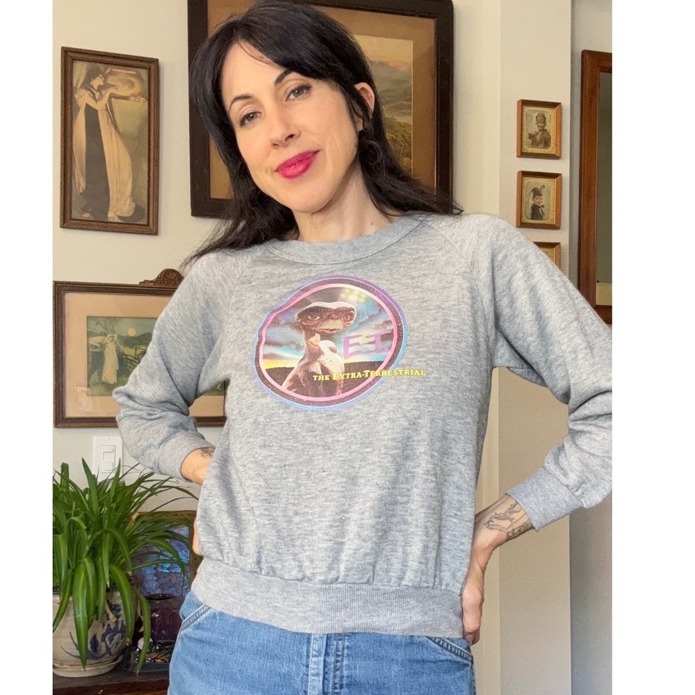 True Vintage 1982 ET The Extra Terrestrial Sweatshirt Heather Gray 80s Raglan